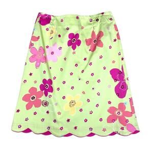 3 Sisters Vintage Green Pink Floral Scalloped Dopamine Skirt Size 2